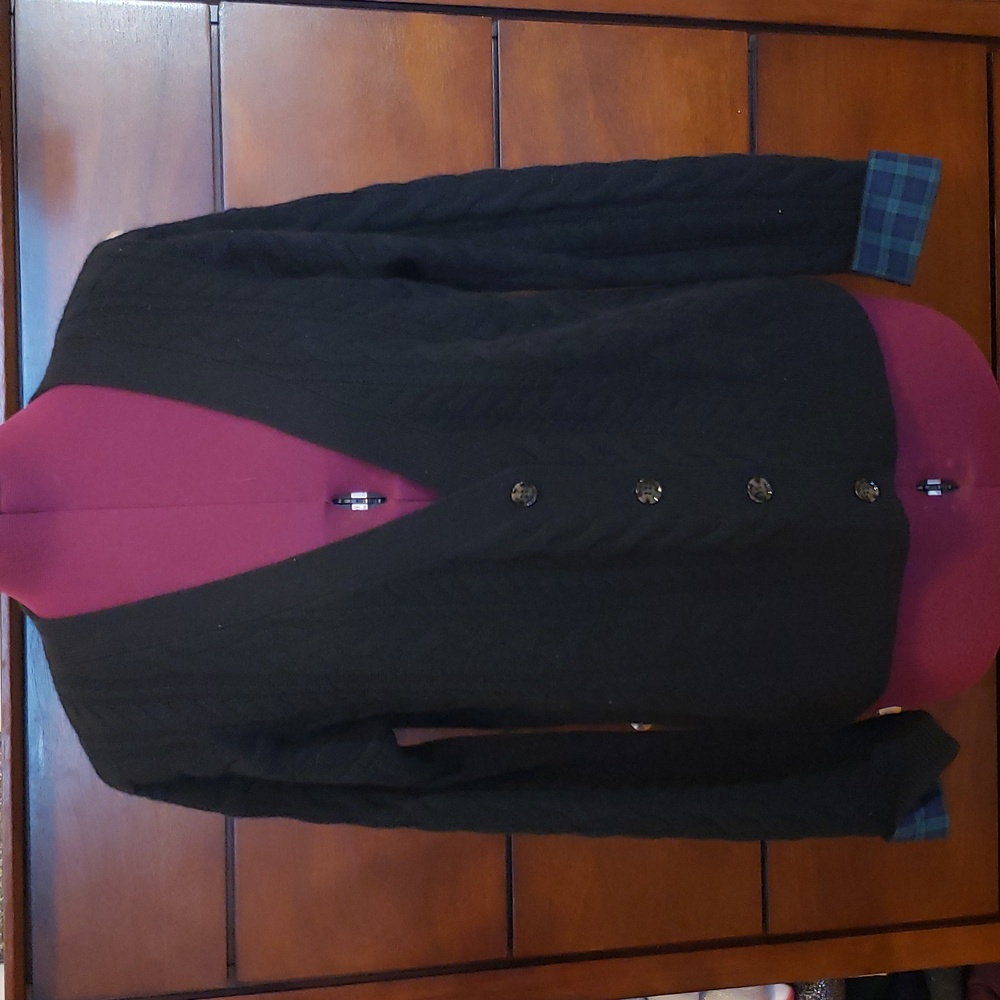 Vineyard Vines Long Sleeve Cable Knit V-Neck Solid Black Cardigan, Size S